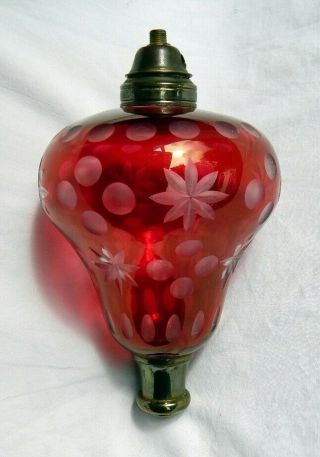 Cranberry Cut To Clear Glass Oil Lamp Reservoir Screw Font Antique