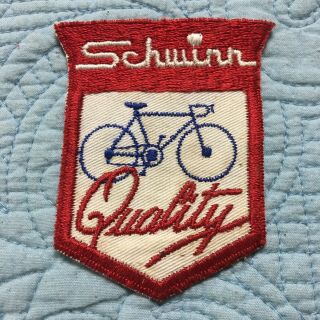 Vintage Schwinn Quality Bicycles Sew On Patch Red White Blue Racing Bike