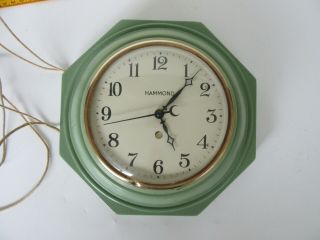 Antique Hammond Art Deco Octagon Green Metal Wall Clock