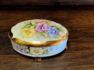 Vintage Bavaria Porcelain Hand Painted Vanity Dresser Powder Box / Artist Signed