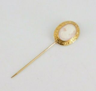 Vintage / Antique Victorian 10k Yellow Gold Cameo Stick Pin