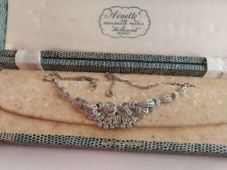Vintage Art Deco Marcasite Lavilier Drop Pendant Necklace