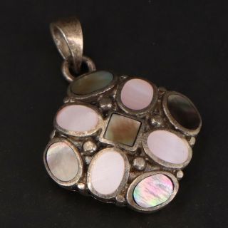 Vtg Sterling Silver - Pink Mother Of Pearl & Abalone Inlay Cluster Pendant - 7g
