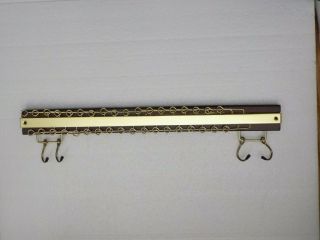 Vintage Wood Brass 36 Tie Holder 4 Belt Hooks Wall Mount Closet Organizer 0397