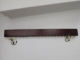 Vintage Wood Brass 36 Tie Holder 4 Belt Hooks Wall Mount Closet Organizer 0397 3