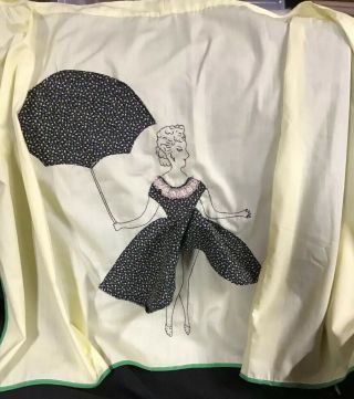Vintage Embroidered Apron Lady With Parasol And Matching Panties