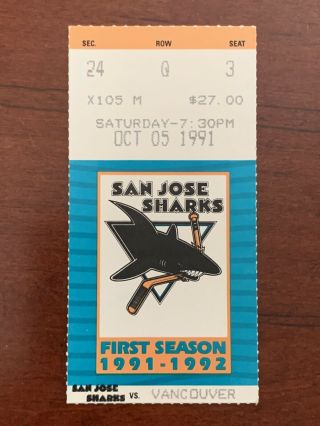 San Jose Sharks Second Game Ticket Stub