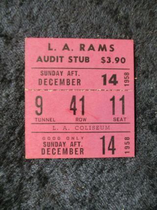 Vintage December 14,  1958 Los Angeles Rams Vs Green Bay Packers Ticket Stub T794