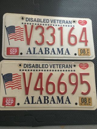 Alabama License Plate Disabled Veteran Marines 2008 Set Of 2 Auto Tag