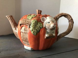Vintage Fitz & Floyd Mayflower Mouse Teapot Fall Thanksgiving Pumpkin