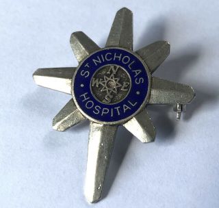 Vintage Silver Enamel St Nicholas Hospital Brooch Hallmarked Chester 1956