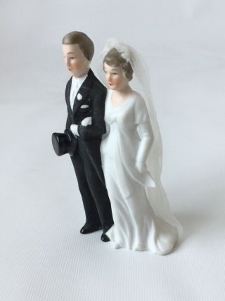 Antique Vtg Bisque Bride Groom Figurine Wedding Cake Topper Flapper 20s Germany 3