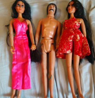 3) Vtg.  Sonny And Cher Dolls 1970 