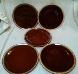 Unmarked Set Of 5 Vintage Brown Drip 10” Dinner Plates