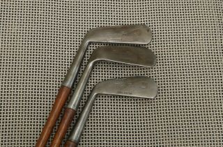 3 Matching Lefty Antique Vintage Hickory Shaft Irons Mashie & Mid Iron Putter
