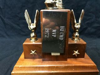 Vintage Baseball Trophy Military MVP 1972 Wood Base Metal Topper 10 1/4” 2