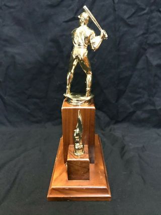 Vintage Baseball Trophy Military MVP 1972 Wood Base Metal Topper 10 1/4” 3