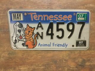 2007 Tennessee License Plate Animal Friendly Davidson County