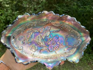 Antique Northwood Carnival Glass Poppy Iridescent Pickle Dish Relish Tray