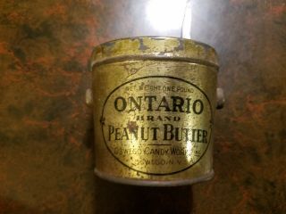 Vtg Ontario Peanut Butter Tin Can Pail Bucket Oswego Candy