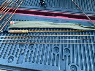 South Bend Split Bamboo Fly Rod No.  24 8 1/2 Foot 3 Piece W/sock No Holes 2 Tips