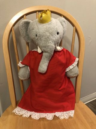 Vintage 1977 Babar Queen Celeste Elephant Plush 20” Eden Toys Inc Red Dress 20