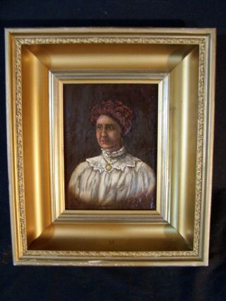 Antique 19th C Victorian Lady Oil Painting Estate Portrait Deep Frame
