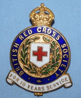 Vintage British Red Cross Society 10 Years Service Enamel Pin Badge Nursing