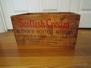 Vintage Scottish Scotch Cream Whisky Scotland Red/black Stamped Wood Box Crate