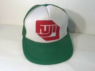 Fuji Film Vintage Trucker Hat Cap Snap Back Mesh Green Red White