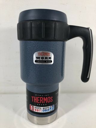 Vtg Thermos Work Travel Mug Coffee Cup Hammered Enamel Blue Series Travel