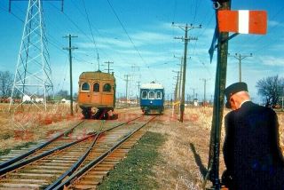 Ill.  Term - 1203 Interurban @ Ill.  Usa Nov - 1 - 1952 Duplicate Railroad Slide (a5)