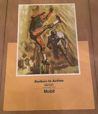 Vintage 1965 - 66 Green Bay Packers In Action Print - The Punt Mobil Oil 3