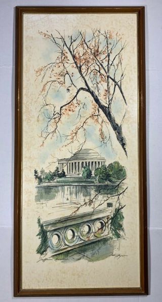 John Haymson Jefferson Memorial - Large Framed Vintage Watercolor Print
