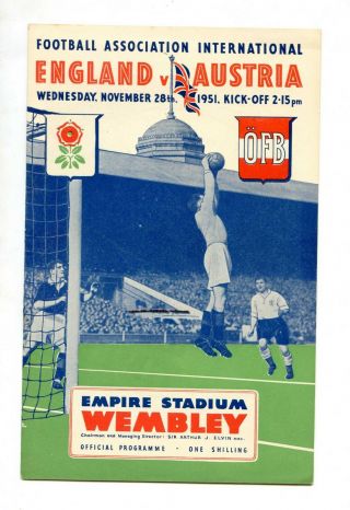 Vintage England V Austria Football Program (wembley 1951) Ex