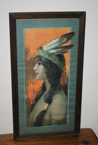 Antique Vintage Native American Indian Woman Art Print Lithograph Circa 1908
