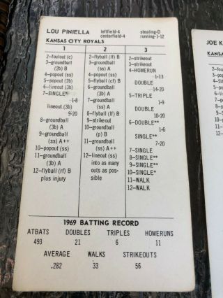 Original1969 Kansas City Royals Strat - O - Matic Baseball Cards 1st Year Piniella