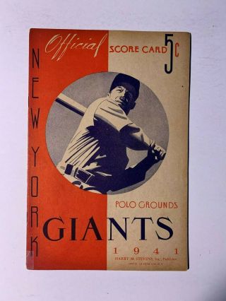 1941 Ny Giants Vs Philadelphia Phillies Official Score Card Scored Good,
