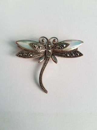 Vintage 925 Sterling Silver & Hematite Butterfly Dragonfly Brooch 5.  79g
