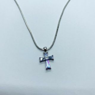Vtg Estate Lavender Stone Cross Sterling Silver 925 Crucifix Pendant Necklace