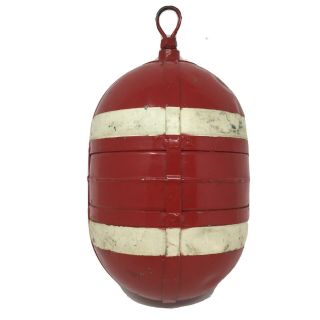 Vintage Metal Fishing Float Buoy Old Crab Lobster Net 9 " Ac42 Poa Red White Sea