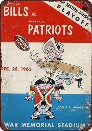 1963 Boston Patriots Vs Buffalo Bills Football Program Metal Sign 8 X 12 Inch
