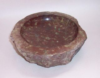 Vintage Cornish Serpentine Stone Trinket Bowl Dish - Hand Turned Red