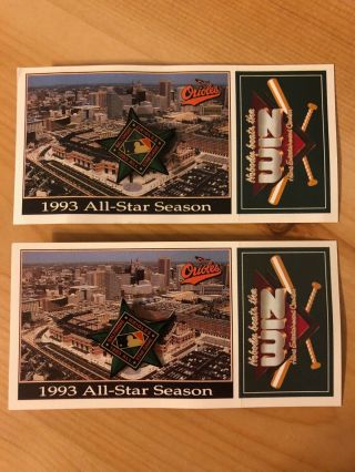 (2) Baltimore Orioles 1993 All Star Game Pins On Card