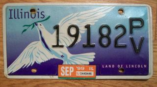 Single Illinois License Plate - 1999 - 19182pv - Dove Of Peace - Land Of Lincoln