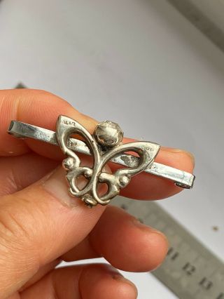 Vintage Chester Hallmarked Sterling Silver Butterfly Bar Brooch W/ One Paste