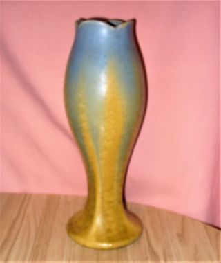 Vintage Thulin Faiencerie Belgium Blue Yellow Drip Art Pottery Vase Art Deco