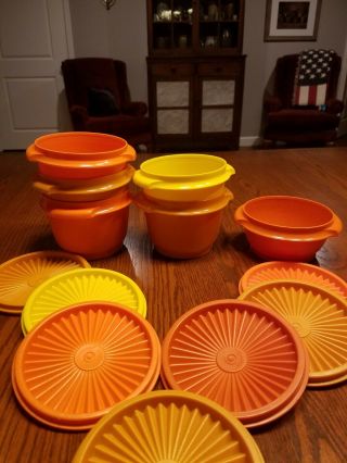 6 Vintage 70s Tupperware Servalier Bowls With Lids