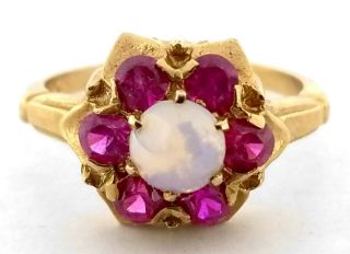 Antique Vintage Victorian 10k Yellow Gold Filled Opal & Faux Ruby Ring 6.  5 Ok301