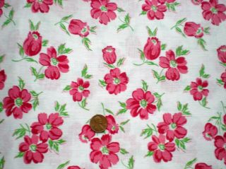 Floral Vtg Feedsack Quilt Sewing Doll Clothes Craft Fabric Red Pink Green
